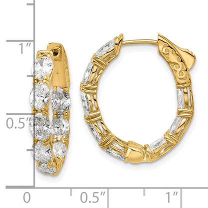 14K Yellow Gold 4 carat Lab Grown Diamond VS+ F+ Oval and Round Complete In and Out Hoop Earrings