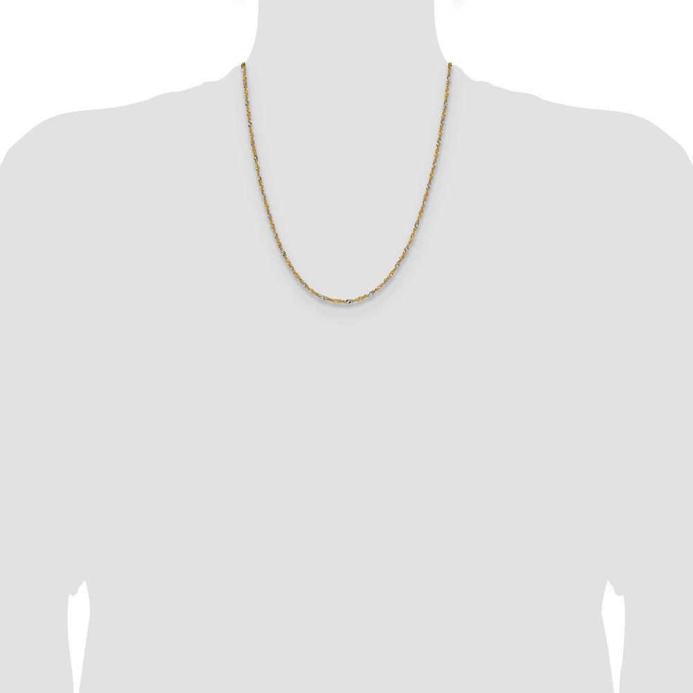 14K Yellow Gold with Rhodium 1.9mm Singapore 22 Inch Chain
