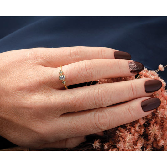 14K Yellow Gold Petite 3-Stone 1/15 carat Oval Diamond Complete Promise/Engagement Ring