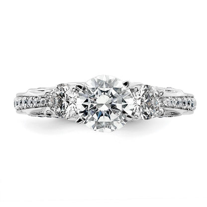 14K White Gold 1 3/4 carat Certified Lab Grown Diamond VS/SI+ G+ Round Complete Three Stone Engagement Ring