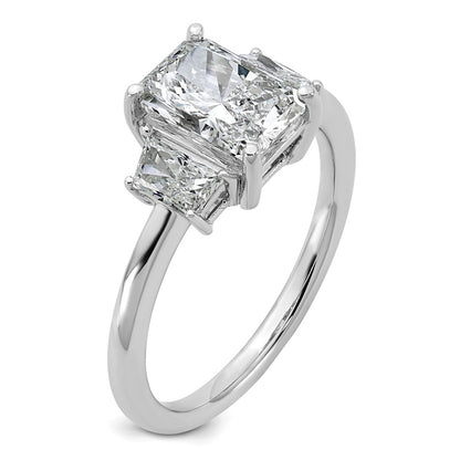 14K White Gold 2 carat Lab Grown Diamond VS+ F+ Radiant and Trapezoid Complete Three Stone Engagement Ring