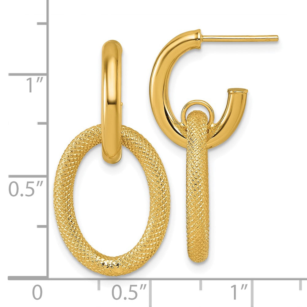 14K Yellow Gold Polished and Textured Oval Dangle C-Hoop Post Earrings