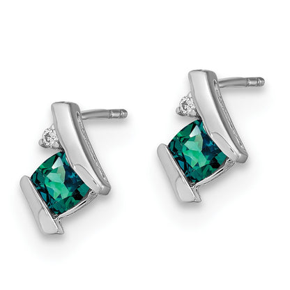14K White Gold 4mm Cushion June/Lab Created Alexandrite and Diamond Post Earrings