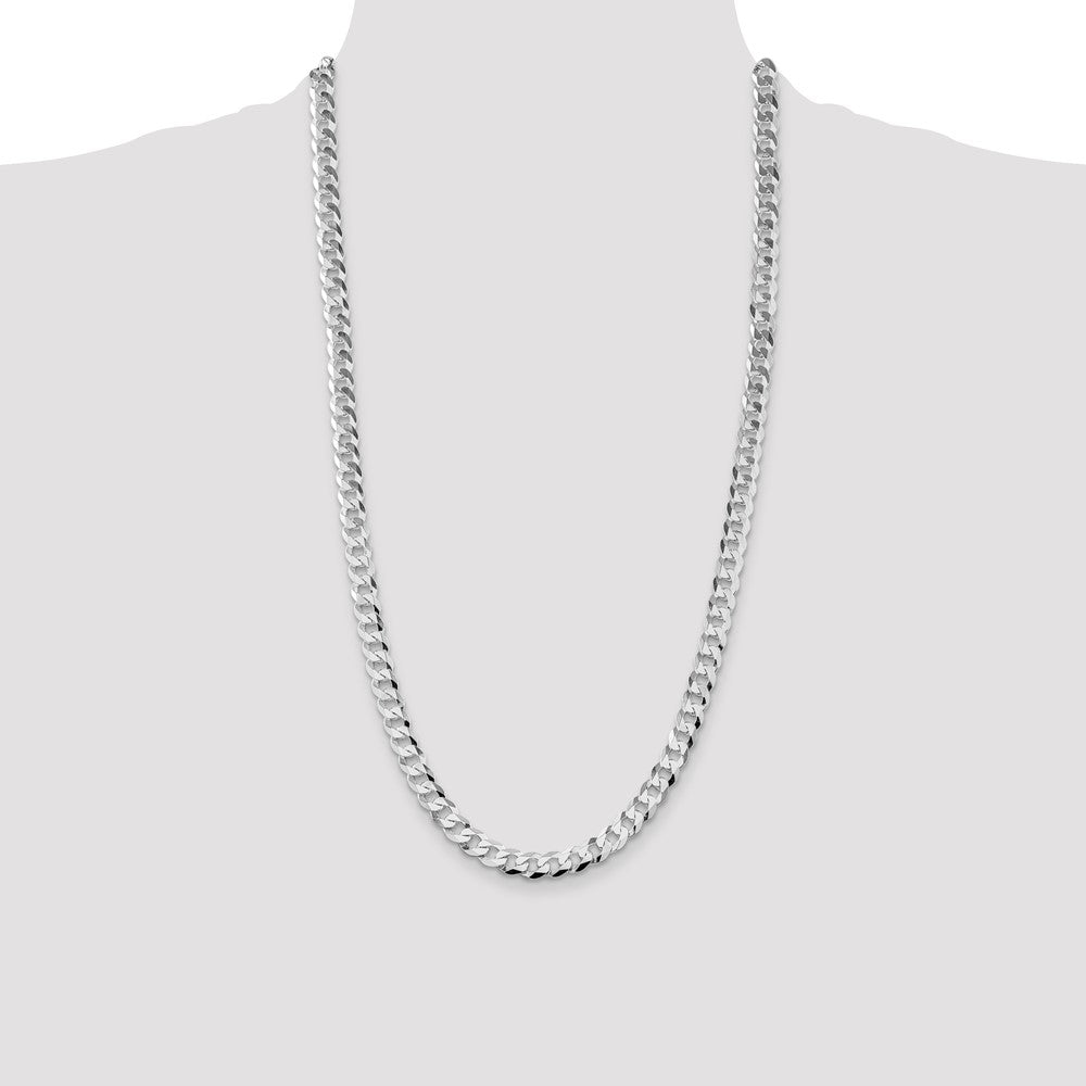 Sterling Silver Rhodium-plated 8.5mm Flat Curb 28 Inch Chain