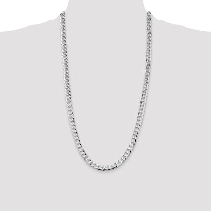 Sterling Silver Rhodium-plated 8.5mm Flat Curb 28 Inch Chain
