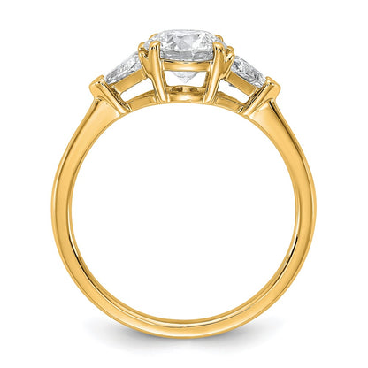 14K Yellow Gold 1 1/2 carat Certified Lab Grown Diamond VS+ F+ Round and Triangle Complete Three Stone Engagement Ring