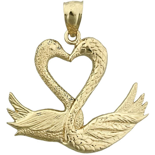 14K Gold Two Swans Forming A Heart Pendant