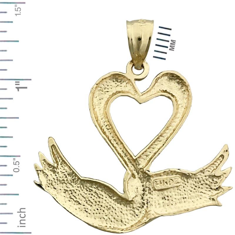 14K Gold Two Swans Forming A Heart Pendant
