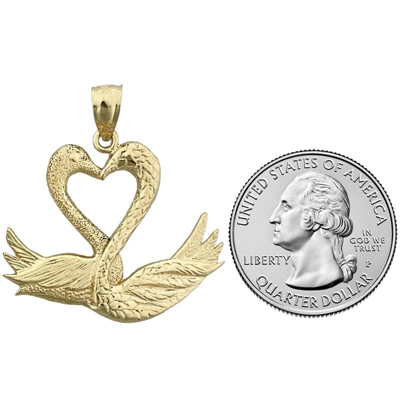 14K Gold Two Swans Forming A Heart Pendant