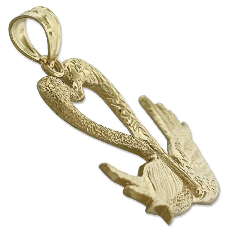 14K Gold Two Swans Forming A Heart Pendant