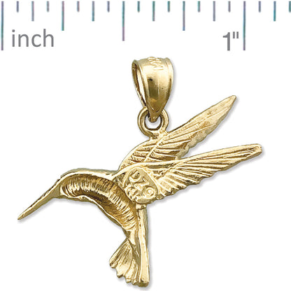 14K Gold Fluttering Hummingbird Pendant