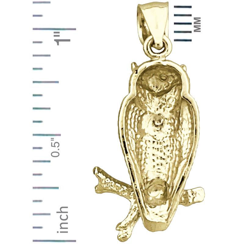 14K Gold Perched Owl Pendant