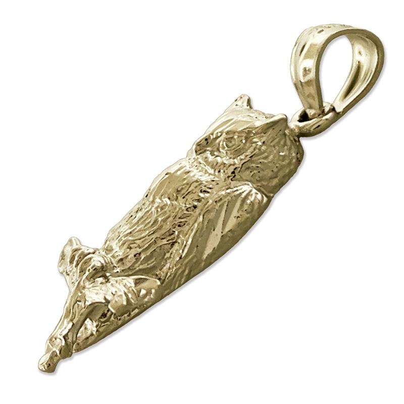 14K Gold Perched Owl Pendant