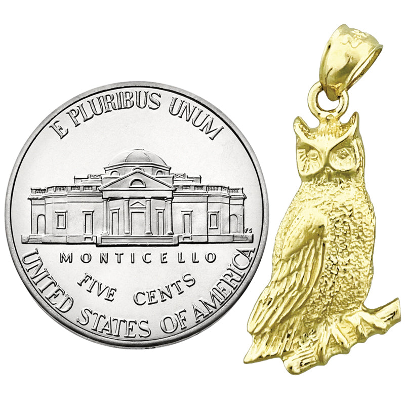 14K Gold 20MM Perched Owl Charm