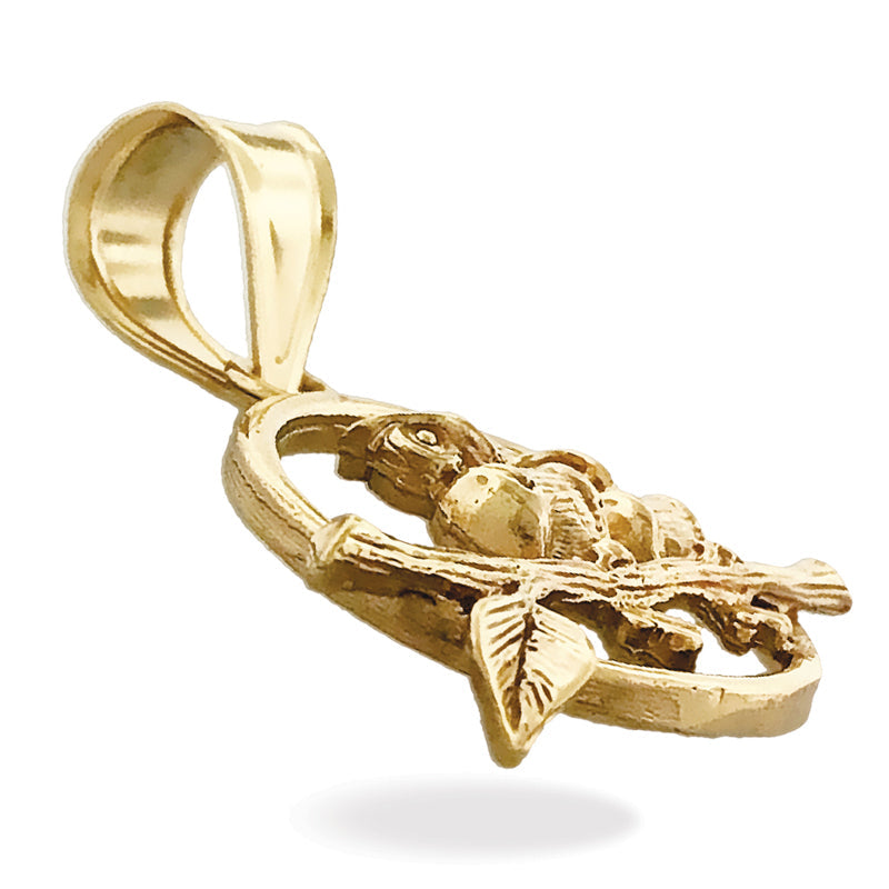 14K Gold Two Owls Perched Encircled Pendant