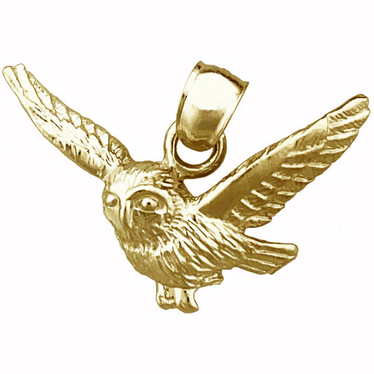 14K Gold Flying Owl Pendant