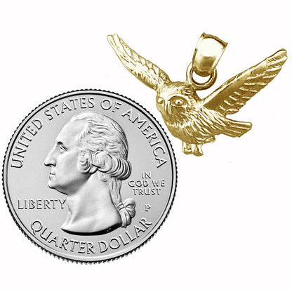 14K Gold Flying Owl Pendant