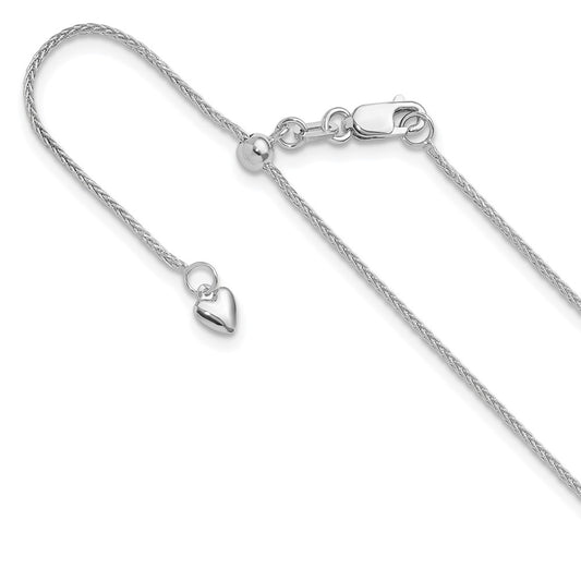 22 Inch 14K White Gold Adjustable 1mm Wheat Chain Necklace