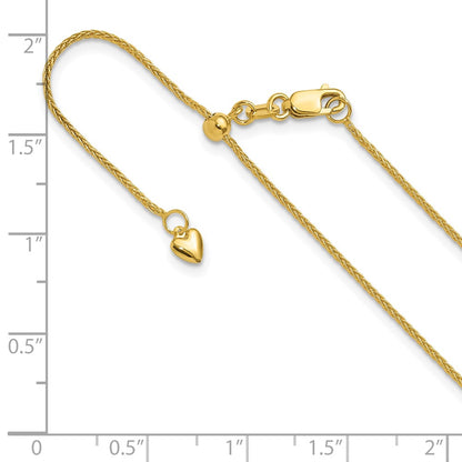 22 Inch 14K Yellow Gold Adjustable 1mm Wheat Chain Necklace