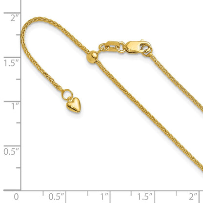 22 Inch 14K Yellow Gold Adjustable 1.4mm Wheat Chain Necklace