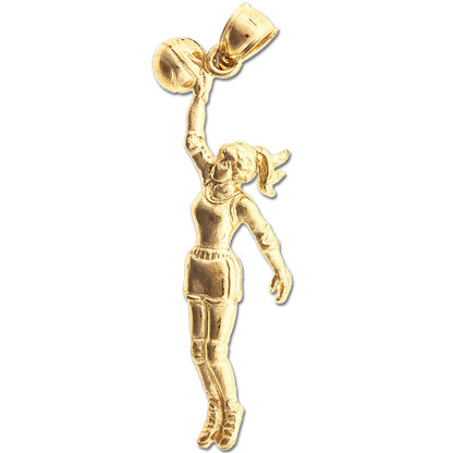 14K Gold Female Basketball Player Pendant