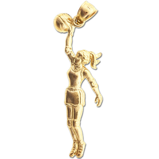 14K Gold Female Basketball Player Pendant