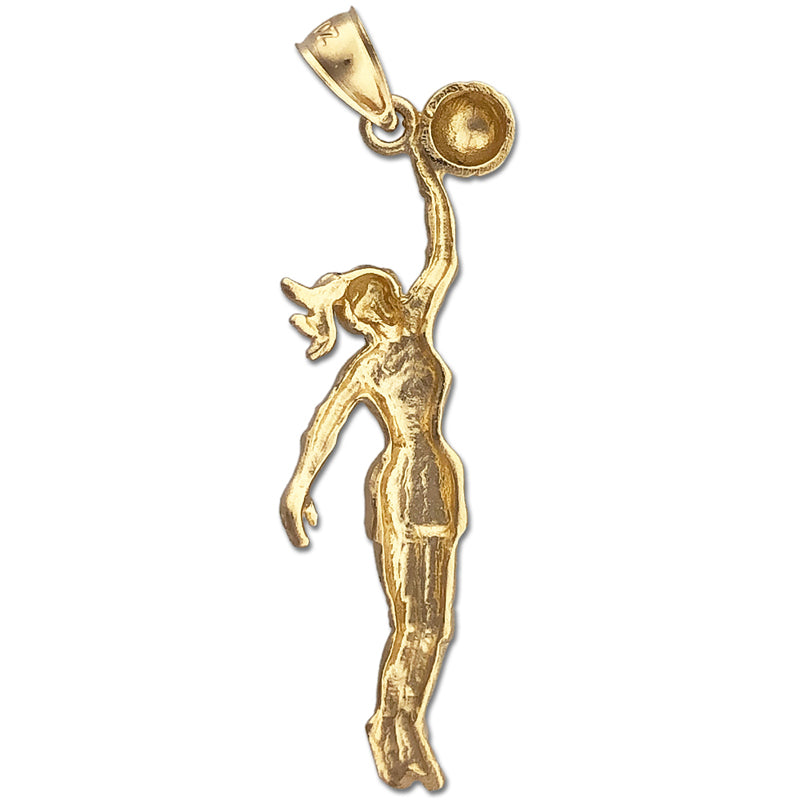 14K Gold Female Basketball Player Pendant