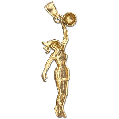 14K Gold Female Basketball Player Pendant