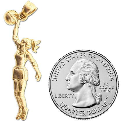 14K Gold Female Basketball Player Pendant