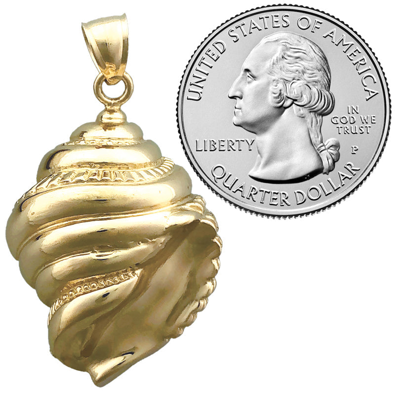 14K Gold Gastropod Mollusk Sea Snail Seashell Pendant