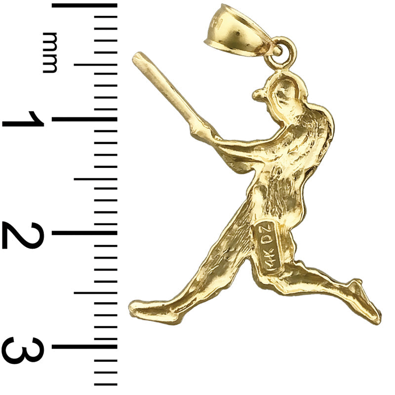 14K Gold Baseball Batter Swinging Pendant