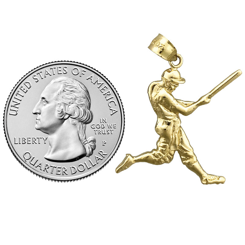 14K Gold Baseball Batter Swinging Pendant