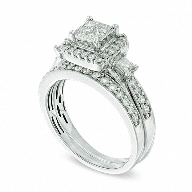 CUSTOM ORDER - MATCHING BAND ONLY 1.0 CT. T.W. Quad Princess-Cut Natural Diamond Bridal Engagement Ring Set in Solid 10K White Gold