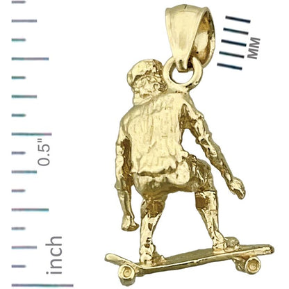 14K Gold 3D Skateboarder Charm