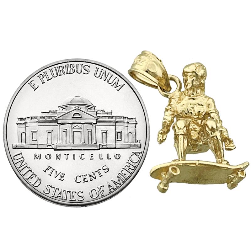 14K Gold 3D Skateboarder Charm