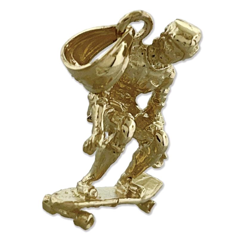 14K Gold 3D Skateboarder Charm