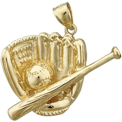 14K Gold Baseball Mitt and Bat Pendant