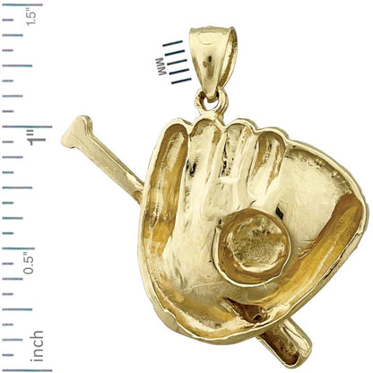 14K Gold Baseball Mitt and Bat Pendant