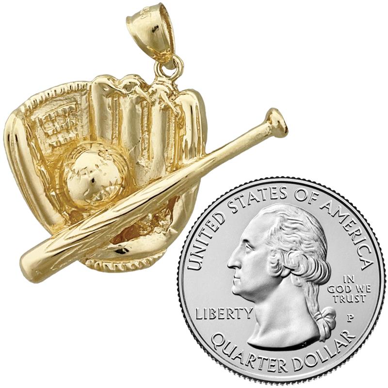 14K Gold Baseball Mitt and Bat Pendant