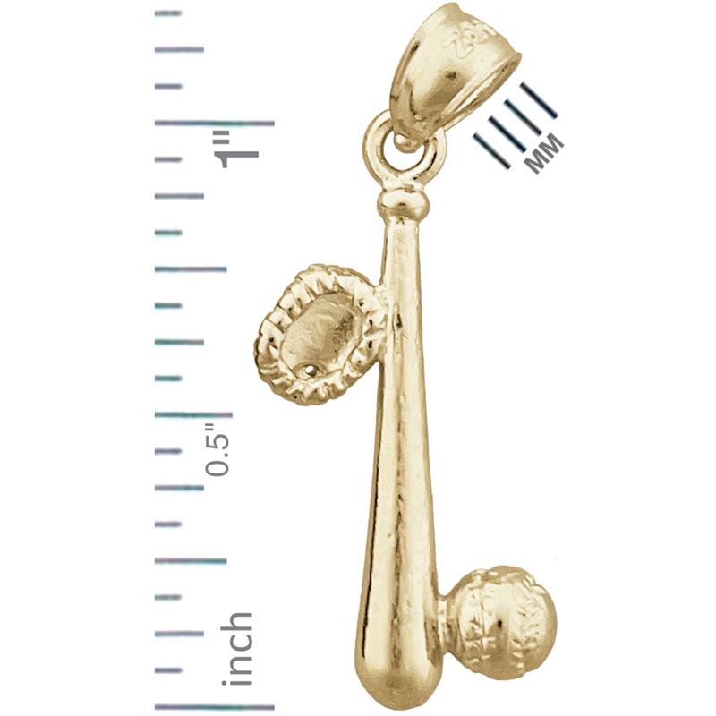 14K Gold 3D Baseball Bat, Ball and Glove Pendant
