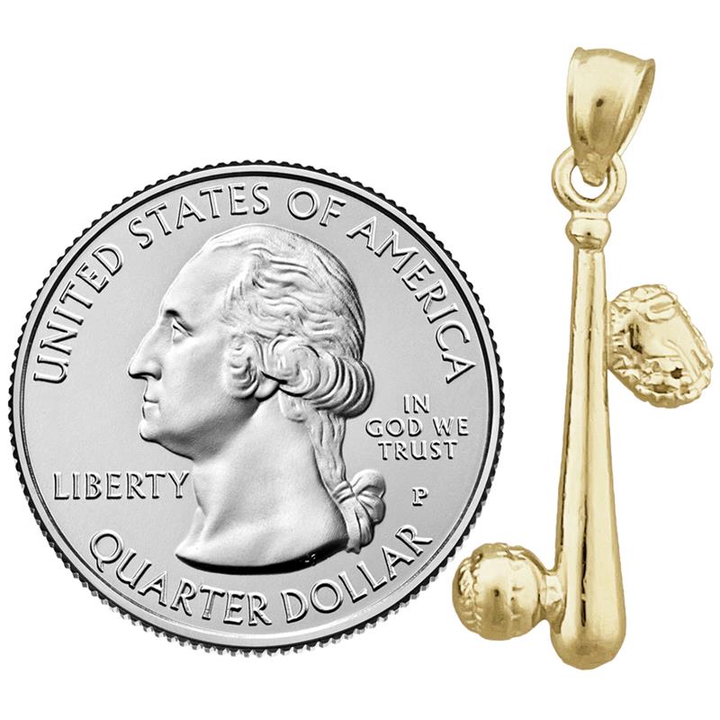 14K Gold 3D Baseball Bat, Ball and Glove Pendant