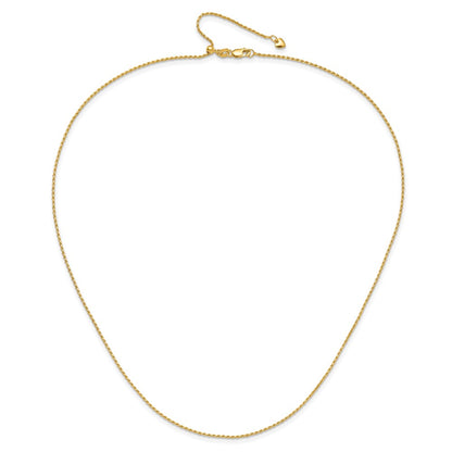 22 Inch 14K Yellow Gold Adjustable 1.2mm D/C Rope Chain Necklace