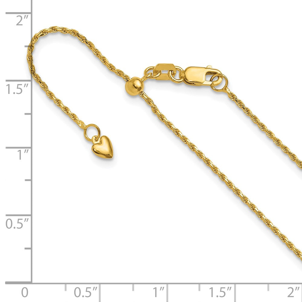 22 Inch 14K Yellow Gold Adjustable 1.2mm D/C Rope Chain Necklace