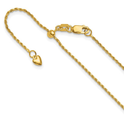 22 Inch 14K Yellow Gold Adjustable 1.2mm D/C Rope Chain Necklace