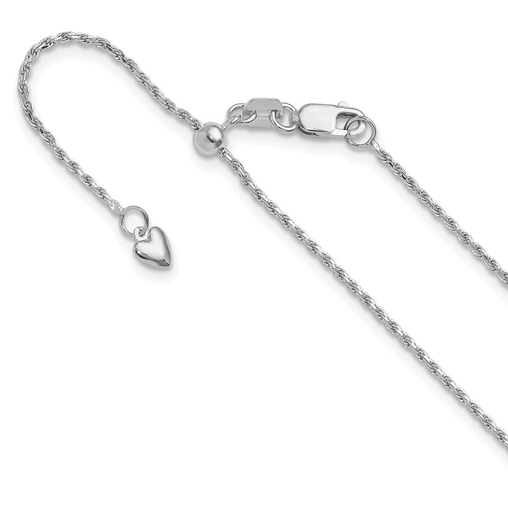 22 Inch 14K White Gold Adjustable 1.2mm D/C Rope Chain Necklace