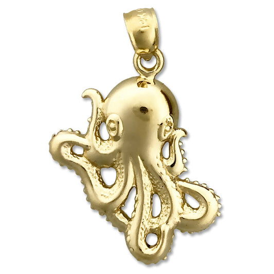 14K Gold 24MM Cephalopod Octopus Pendant