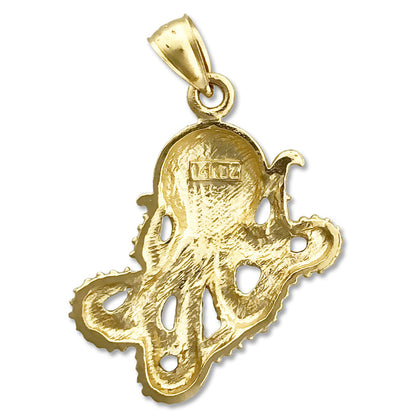 14K Gold 24MM Cephalopod Octopus Pendant