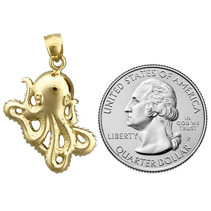 14K Gold 24MM Cephalopod Octopus Pendant