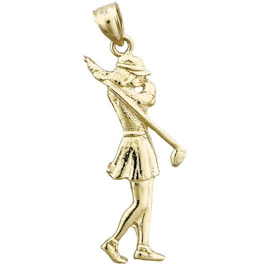 14K Gold Female Golf Player Pendant