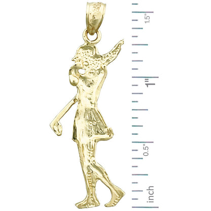 14K Gold Female Golf Player Pendant